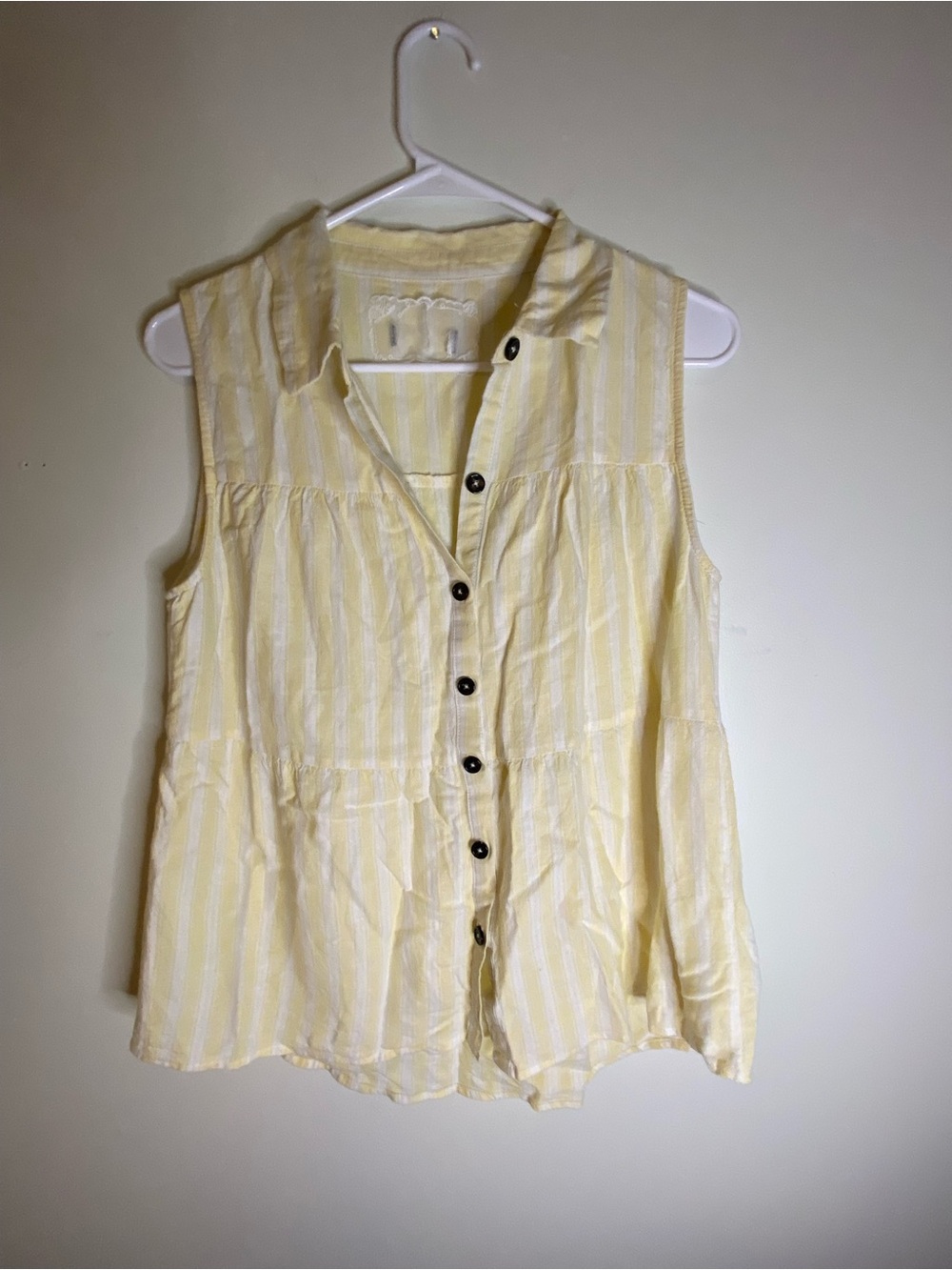 Sleeveless Yellow Striped Button-Front Women's Top